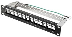 12-portowy panel krosowy Renkforce, bez wyposażenia, 1 U, 254 mm (10'') z poziomym wejściem kablowym Patch panel Renkforce RF-4996626, 12 Portów, 254 mm (10''), 1 U