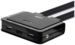 Przełącznik KVM, HDMI LINDY 42345, Myszka, Klawiatura, 4096 x 2160 Pixel, Ilość przełączalnych PC: 2