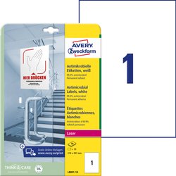 Avery-Zweckform L8001-10 Etykiety antybakteryjne 210 x 297 mm Folia poliestrowa biały 10 szt. Trwały 10 arkusz