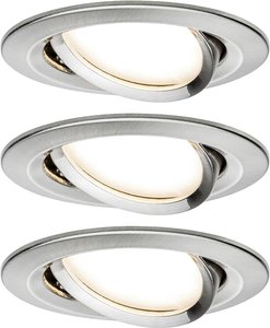 Oprawa wpuszczana LED Nova Coin zestaw podstawowy obrotowa okrągła 84mm 50° Coin 3x6W 3x470lm 230V 2700K szczotkowane żelazko Lampa do zabudowy Paulmann Nova 93447 Zestaw 3-elementowy 18 W 470 lm
