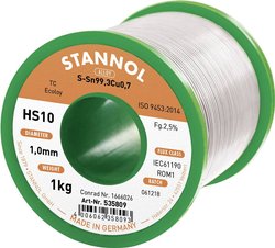 Cyna lutownicza bezołowiowa Stannol HS10 2,5% 1,0MM SN99,3CU0,7 CD 1000G bezołowiowa, szpula Sn99,3Cu0,7 ROM1 1000 g 1 mm