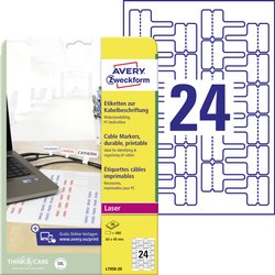 Avery-Zweckform L7950-20 Etykieta kablowa 60 x 40 mm Folia poliestrowa biały 480 szt. Trwały Drukarka Laserowa, Drukarka etykiet
