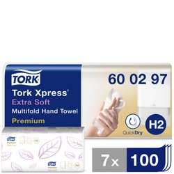 Tork Xpress®® Multifold ręczniki papierowe H2 Premium, wyjątkowo miękkie i chłonne, 2-warstwowe, 21 x 100 ręczników TORK 600297 Xpress Multifold Premium Ręczniki papierowe (D x S) 34 cm x 21.2 cm biały  2100 szt.