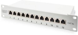 Panel krosowy Digitus CAT 6A, 10'', 12-portowy, ekranowany, 1U, rack, szary Patchpanel Digitus DN-91612S-EA-G, 12 Portów, 254 mm (10''), 1 U