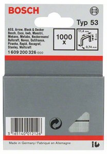 Zszywki z cienkiego drutu, typ 53, 11,4 x 0,74 x 6 mm, 1000 szt. Bosch Accessories 1609200326, N/A, Wymiary (D x S) 6 mm x 11.4 mm, 1000 szt.