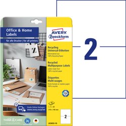 Avery-Zweckform LR3655-10 Etykieta uniwersalna 210 x 148 mm Papier makulaturowy biały 20 szt. Trwały Drukarka Laserowa, kolorowa, Drukarka Laserowa