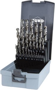 Zestaw wierteł krętych DIN 338 typ N, HSS-G w walizce z tworzywa ABS - 25 sztuk. Zestaw wierteł krętych do metalu RUKO 214215RO 1 zest.