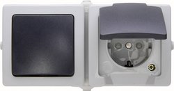 Wyłącznik, Przełącznik schodowy, Gniazdo sieciowe z klapką Kopp Nautic 138656001, szary