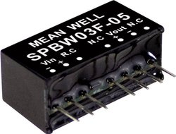 Moduły przetwornicy DC/DC firmy MEANWELL serii SPBW03SIP/SIL8 Obudowa Pojedyncze wyjście Współczynnik napięcia wejściowego: 4:1 Moc: sterowana 3W Moduł przetwornicy DC/DC Mean Well SPBW03G-05 SPBW03G-05, 3 W, 600 mA, 1 szt.