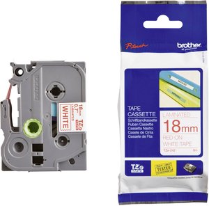 Taśma do nadruku  Brother TZe TZe-242  Kolor taśmy: biały Kolor nadruku:czerwony 18 mm 8 m