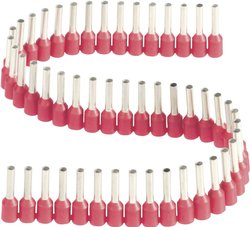 Końcówki kablowe tulejkowe, kołnierz, 1.0 mm2 x 8 mm, czerwone, taśma 50 szt.