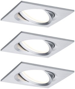 Oprawa wpuszczana LED Nova Plus Coin zestaw podstawowy kwadrat obrotowy 84x84mm 50° Coin 3x6W 3x470lm 230V 2700K aluminium toczone Oświetlenie wewnętrzne LED Paulmann  93680 Zestaw 3-elementowy 18 W 470 lm