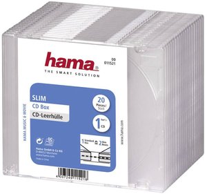 Pudełko Hama na CD-Slim, 20 szt., przezroczyste, pudełko na baterie Pokrowiec Slim CD Hama 00011521, 20 szt.