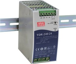 Zasilacze impulsowe MEANWELL Seria TDR-240 Montaż na szynie DIN Pojedyncze wyjście 3-fazowe Moc: 240 W. Zasilacz na szynę DIN Mean Well TDR-240-24 TDR-240-24 24 V/DC 10 A 240 W Ilość wyjść:1 x