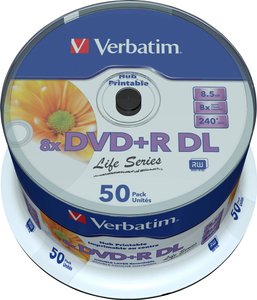 Verbatim DVD + R DL 8,5 GB 8 x 50 mm wrzeciona do nadruku DVD+R DL Verbatim 97693 50 szt.