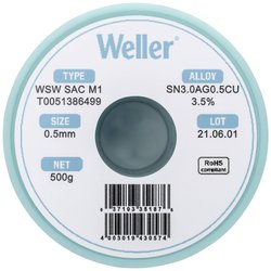 Cyna lutownicza bezołowiowa Weller WSW SAC M1 szpula Sn3,0Ag0,5Cu 500 g 0.5 mm