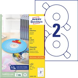 Avery-Zweckform L6043-100 Etykiety CD Ø 117 mm Papier biały 200 szt. Trwały Drukarka atramentowa, Drukarka Laserowa, Drukarka Laserowa, kolorowa, Kopiarka, Drukarka z funkcją kopiowania w kolorze, Drukarka etykiet