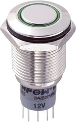 Przełącznik wciskany, wandaloodporny zatrzask TRU COMPONENTS LAS2GQF-22ZE/G/12V/N/P, 2 x wł/wł, 1 szt.