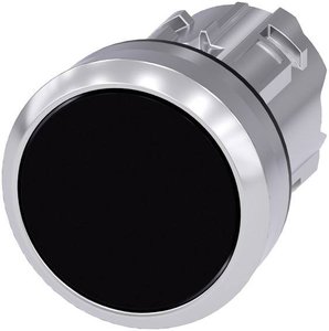 Przycisk Siemens 3SU1050-0AB10-0AA0 pierścień przedni metalowy, błyszczący, siłownik płaski czarny   1 szt.