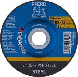 PFERD 69298071 E 125-7 PSF STEEL Tarcza tnąca wygięta Średnica 125 mm   5 szt.