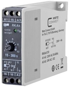 Przekaźnik czasowy zwłoczny odpadania RKAk-E10, 230 V AC / 24 V AC/DC, 15-300 s Przekaźnik czasowy Metz Connect RKAk-E10 110304412008, 250 V/AC, 6 A, 1 szt.