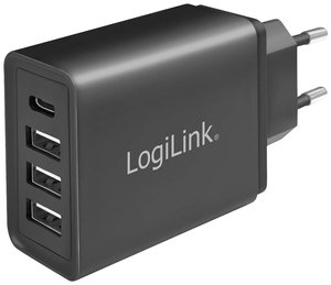 LogiLink  Ładowarka USB 15 W dom, gniazdo Maksymalne natężenie wyjściowe 2400 mA Ilość wyjść: 4 x złącze żeńskie USB-C, USB-A