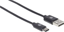 Kabel USB Manhattan USB 2.0 Typ C-Kabel Typ A-Stecker auf Typ C-Stecker 480 Mbit/s 3 m schwarz, USB 2.0, Złącze męskie USB-A, Złącze męskie USB-C®, 3.00 m