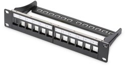Modułowy panel krosowy Digitus, ekranowany 12-portowy, goły, 1HE, 254 mm (10'') Obudowa Rack, kolor czarny RAL 9005 Element przedni Digitus DN-91420 DN-91420, 1 szt.