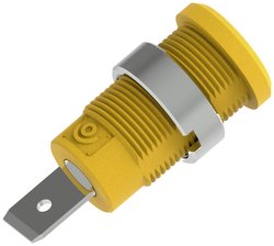 Gniazdo bananowe bezpieczne Ø4mm z okrągłą nakrętką Ø14,5mm, płaska końcówka łącząca 6,3x10mm, żółta Electro PJP 3266-C-CD1-J Gniazdo laboratoryjne zabezpieczone 1 szt.