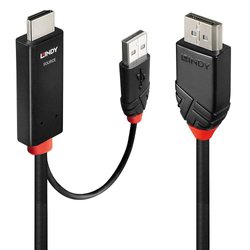 Przejściówka, adapter HDMI, USB LINDY 41500 41500, [1x złącze męskie HDMI, złącze męskie USB-A 3.2 (USB 3.0) - 1x złącze męskie DisplayPort]
