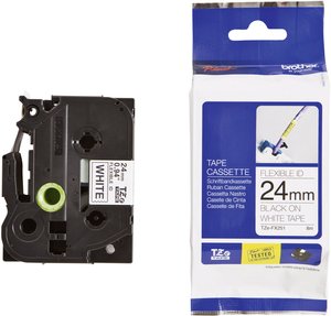 Taśma do nadruku, elastyczna  Brother TZe-FX TZe-FX251  Kolor taśmy: biały Kolor nadruku:czarny 24 mm 8 m