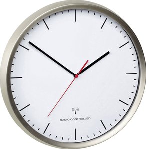 TFA Dostmann 60.3521.02 Sterowany radiowo Zegar ścienny 30.5 cm x 4.8 cm stali szlachetnej (szczotkowanej) cicha praca mechanizmu