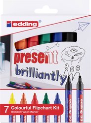 Marker do flipchartu Edding Colourful 4-3033-7 1.5 - 3 mm czarny, żółty, pomarańczowy, czerwony, zielony, niebieski 1 zest.