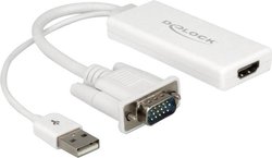 Przejściówka, adapter VGA, USB, HDMI Delock 62460 62460, [1x złącze męskie VGA, złącze męskie USB-A 2.0 - 1x złącze żeńskie HDMI]