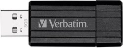Pendrive USB 2.0 Verbatim Pin Stripe, 8 GB, czarny, 10 MB/s / 4 MB/s, wysuwany