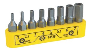 8-częściowy zestaw bitów do wkrętaka, 6-kątny z otworem, 2, 2.5, 3, 4, 5, 5.5, 6, 7 mm Bity C.K  T4528 1 szt. wewnętrzny sześciokąt BO