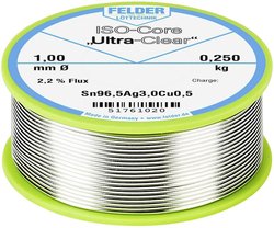 Cyna lutownicza Felder Löttechnik ISO-Core ''Ultra Clear'' SAC305 szpula Sn96,5Ag3Cu0,5 0.250 kg 1 mm