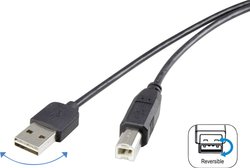 Kabel 1,8m z odwracalnym złączem Renkforce USB 2.0 A / B  - zapobiega odwrotnemu podłączeniu. Kabel USB Renkforce, USB 2.0, Złącze męskie USB-A, Złącze męskie USB-B, 1.80 m