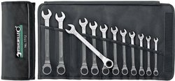 Zestaw kluczy płasko-oczkowych z grzechotką OPEN-RATCH, w zwijanej torbie narzędziowej, 12 szt. Zestaw kluczy płasko oczkowych z grzechotką Stahlwille 17/12 96411712