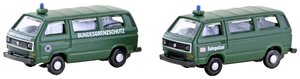 Model samochodu Minis by Lemke LC4353 N Volkswagen T3 zestaw 2 autobusów BGS + policja kolejowa