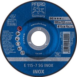 PFERD 62211623 Sg Inox Tarcza tnąca wygięta Średnica 115 mm Średnica otworu 22.23 mm  10 szt.