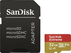 Karta pamięci microSDHC SanDisk Extreme® Action Cam, 32 GB, Class 10, UHS-I, UHS-Class 3, v30 Video Speed Class