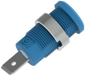 Gniazdo bananowe bezpieczne Ø4mm z okrągłą nakrętką Ø14,5mm, płaska końcówka łącząca 6,3x10mm, niebieska Electro PJP 3266-C-CD1-BL Gniazdo laboratoryjne zabezpieczone 1 szt.
