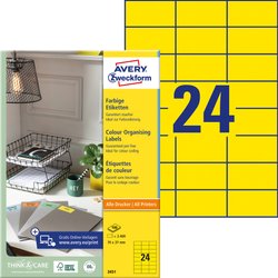 Avery-Zweckform 3451 Etykieta uniwersalna 70 x 37 mm Papier żółty 2400 szt. Trwały Drukarka atramentowa, Drukarka Laserowa, Drukarka Laserowa, kolorowa, Kopiarka