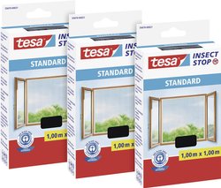 tesa Insect Stop STANDARD moskitiera do okien w paczce 3 szt. - moskitiera do przycięcia na wymiar - moskitiera bez nawiercania - 3 x moskitiery antracytowe - 100 cm x 100 cm Moskitiera tesa 55670-00500-03 3 szt.