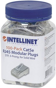 Zestaw 100-elementowy Intellinet Cat5e wtyk modułowy RJ45 STP 3-punktowe gniazdo do 100 wtyczek w kubku Złącze męskie RJ45 Intellinet 790574, CAT 3, CAT 4, CAT 5, CAT 5e, piny:8P8C, 100 szt.