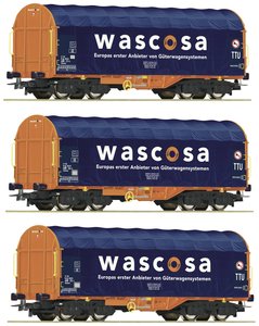 Wagon bagażowy Roco 76009 H0 zestaw 3 wagonów z plandeką przesuwną, Wascosa