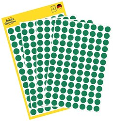 Kropki samoprzylepne AVERY Zweckform (Ø 8 mm, 416 punktów samoprzylepnych na 4 arkuszach, papier, mat) zielone Avery-Zweckform 3012 Etykiety do oznaczników Ø 8 mm zielony 416 szt. Trwały Papier
