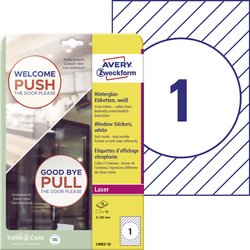 Avery-Zweckform L9003-10 Etykiety na tylną szybę Ø 200 mm Polypropylen biały 10 szt. Z możliwością usunięcia Drukarka Laserowa, kolorowa, Drukarka Laserowa