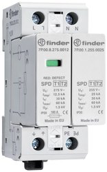 Odgromnik i ogranicznik przepięć typu 1+2, warystor i iskiernik, do sieci 1-fazowych TT i TN-S  Ogranicznik przepięć Finder 7P.02.8.275.1012 1 szt.